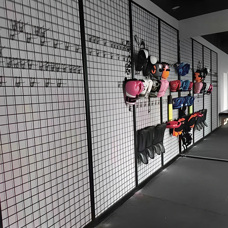 wall mounted grid display rack in sport clothing store wall mounted grid display rack in sport clothing store